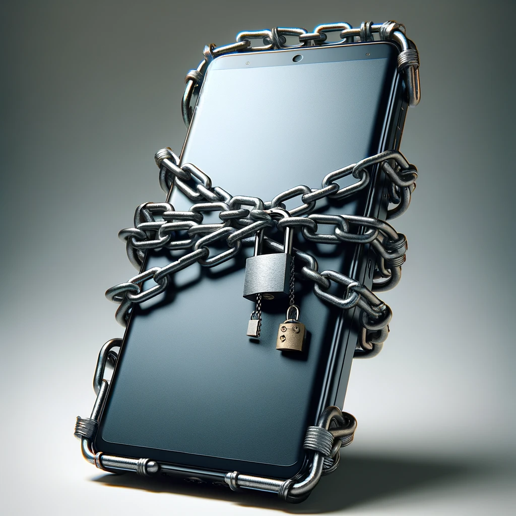 Image of smartphone wrapped in chains.